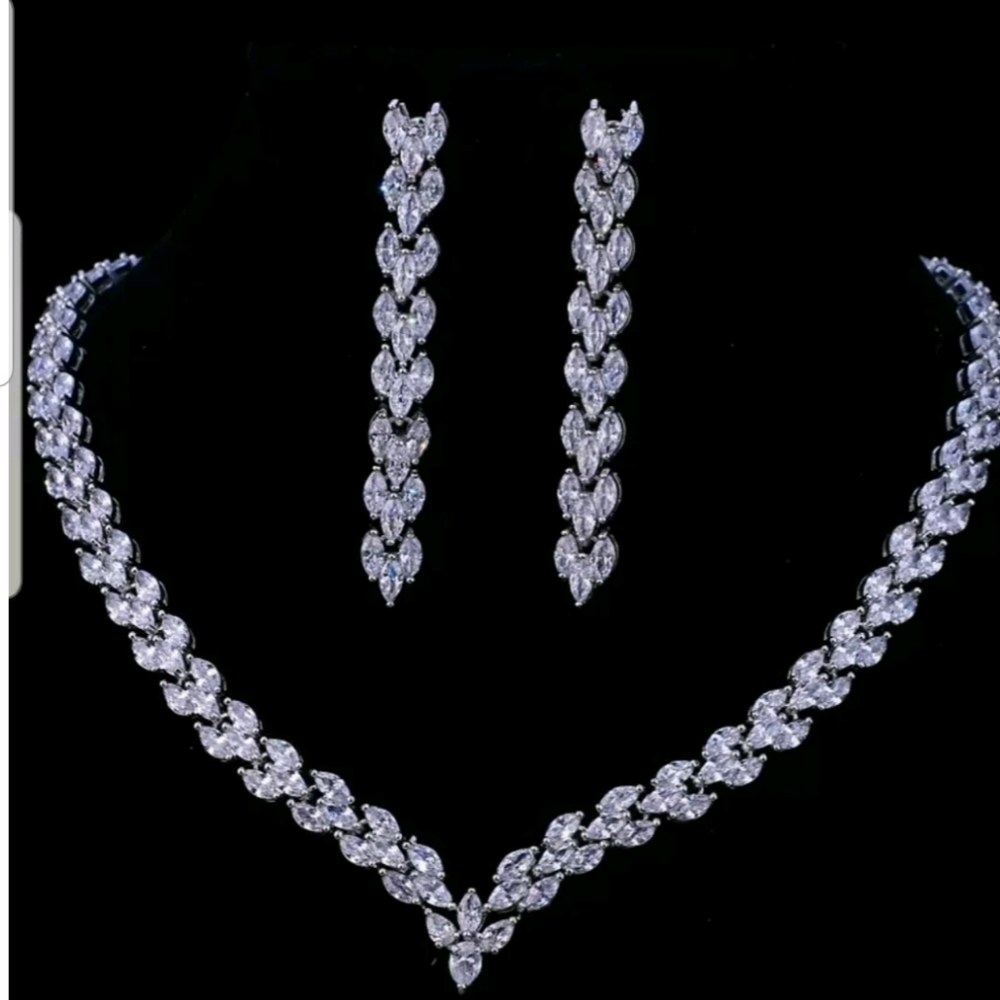 Sterling Silver Women's Luxury Necklace & Earrings Set